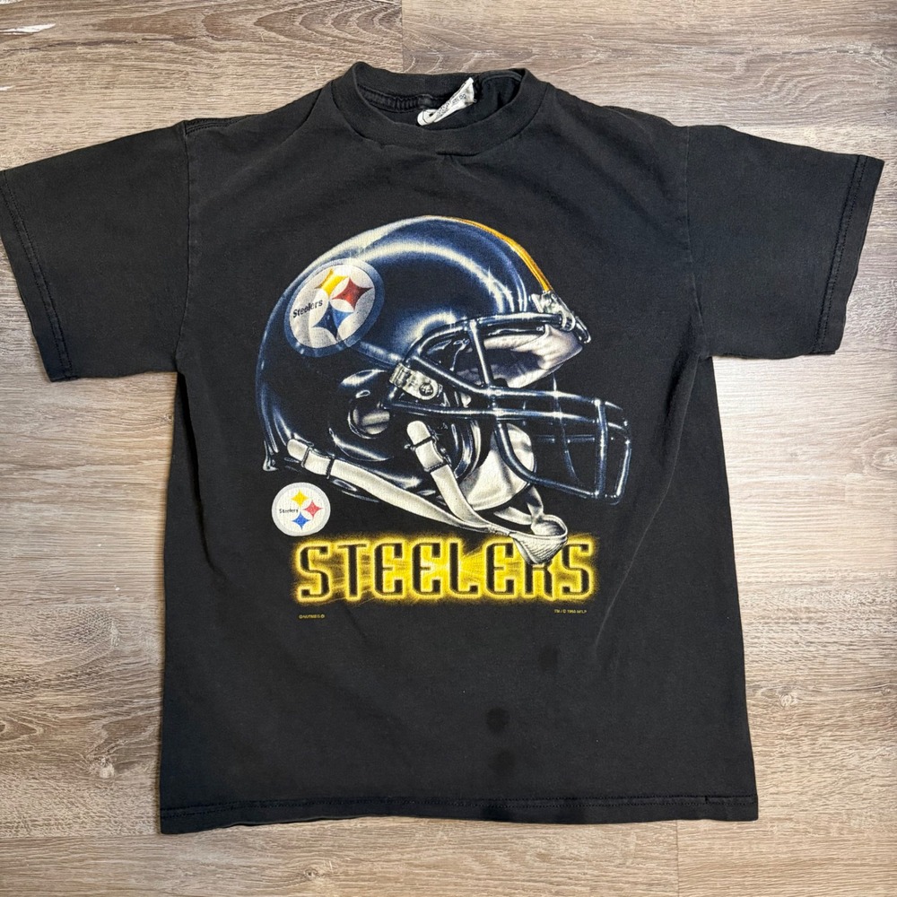 Vintage 1998 Pittsburgh Steelers T-Shirt Lee Sport Black NFL Helmet Graphic L